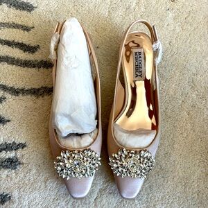 Badgley Mischka Kitten Heels, Satin, Champion pink, with Crystal Decors